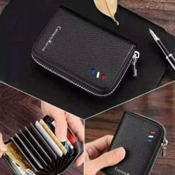 Premium PU Leather Minimalist Long Wallet for Men - Zippered Card Holder with Cash Compartment