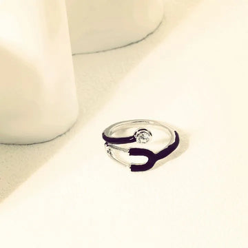 Black Enamel Stethoscope Ring with Crystal for Girls & Women | Doctor Nurse Medical Ring | Luxury Adjustable Fashion Jewelry